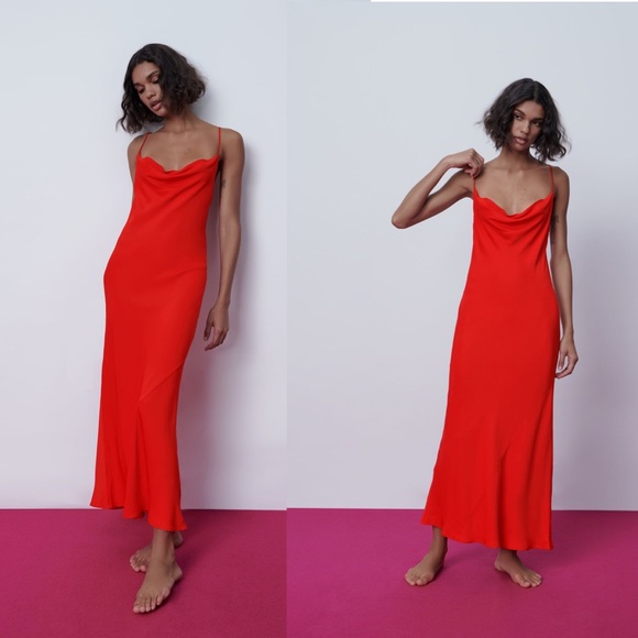 Zara NWT Bloggers Favorite Red Silk Camisole Dress Small - Picture 10 of 11